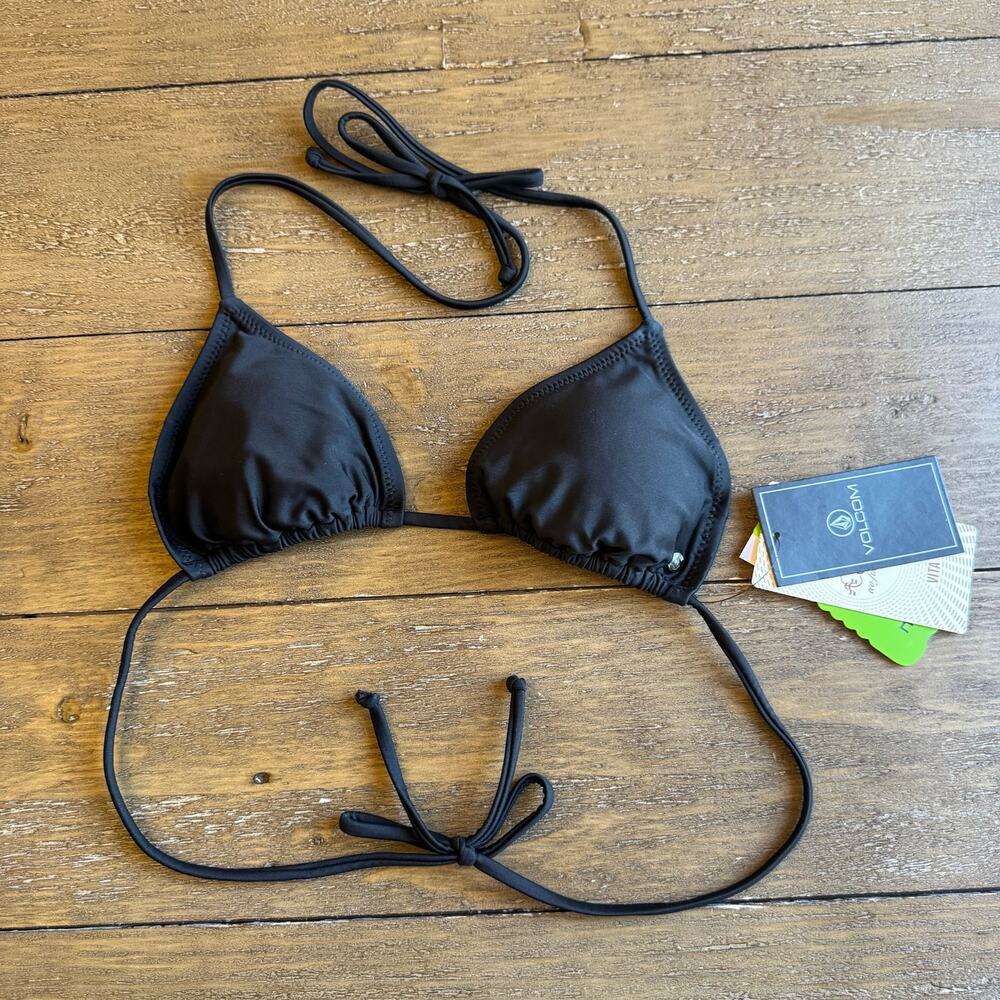 VOLCOM Black Micro Bikini Top NWT Junior's XS Padded Sexy Beachy Summer Swim